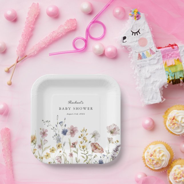 Boho Fresh Wildblumen Babydusche Pappteller (Party)