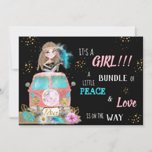 * Boho Frieden & Liebe Hippie Baby Mädchen Einladu Einladung