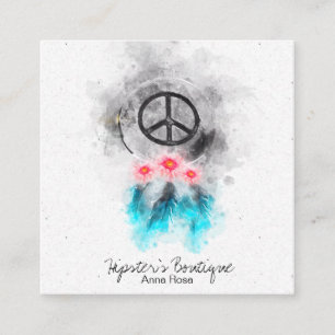 *~* Boho-Friedenszeichen Blumen Federn Grunge-Trib Quadratische Visitenkarte