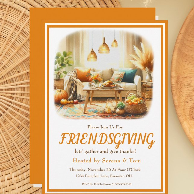 Boho Friendsgiving Erntedank Living Room Einladung (Von Creator hochgeladen)