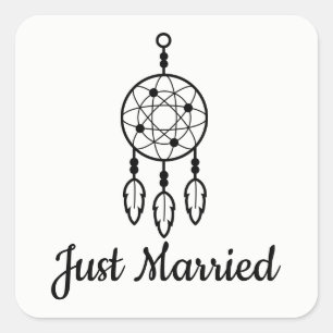 Boho-Frisch-verheiratet-Traumfänger-Hochzeit Schwa Quadratischer Aufkleber