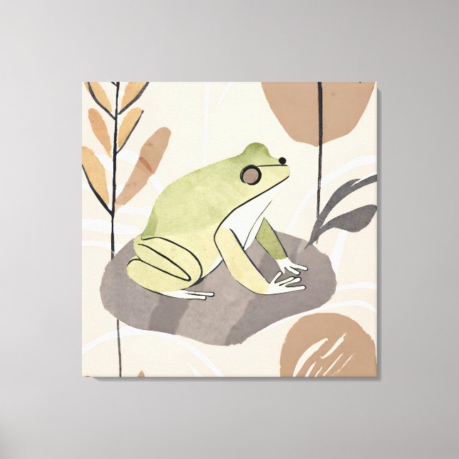 Boho Frog Lotus Leaf Botanischer Stil Einfache Mo Leinwanddruck (Vorderseite)