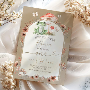 Boho Frog und Mushroom Geburtstags-Wildblume Einladung