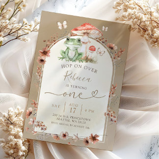 Boho Frog und Mushroom Geburtstags-Wildblume Einladung