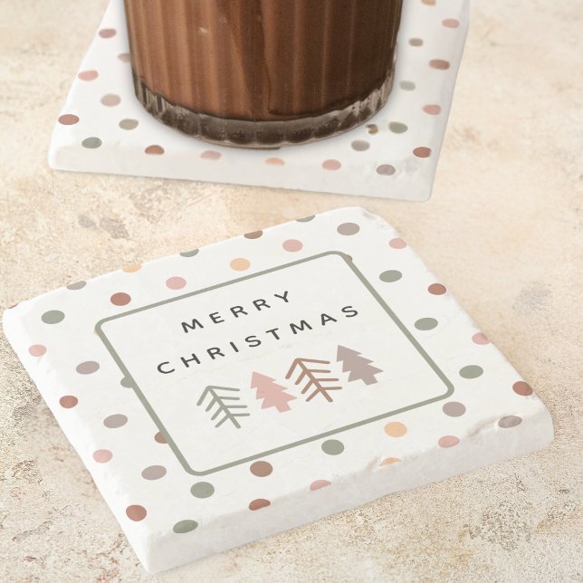 Boho-Frohe-Weihnachtsbäume und Punkte Steinuntersetzer (Von Creator hochgeladen)