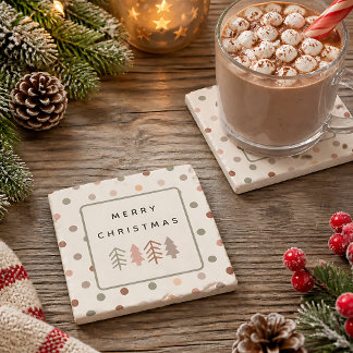 Boho-Frohe-Weihnachtsbäume und Punkte Steinuntersetzer