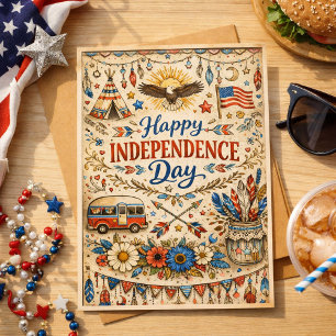 Boho Frohen Unabhängigkeitstag Americana Feiertagskarte