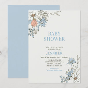 Boho-Frühjahrs-Blaue-Blumen-Baby-Party Einladung