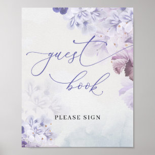 Boho-Frühlings-lila staubblaue Blumen-Gästebuch Poster
