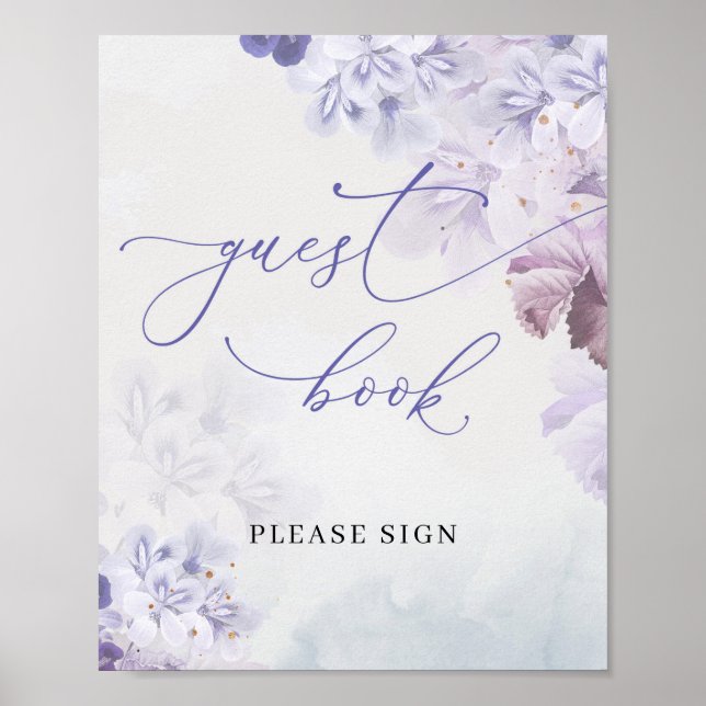 Boho-Frühlings-lila staubblaue Blumen-Gästebuch Poster (Vorne)