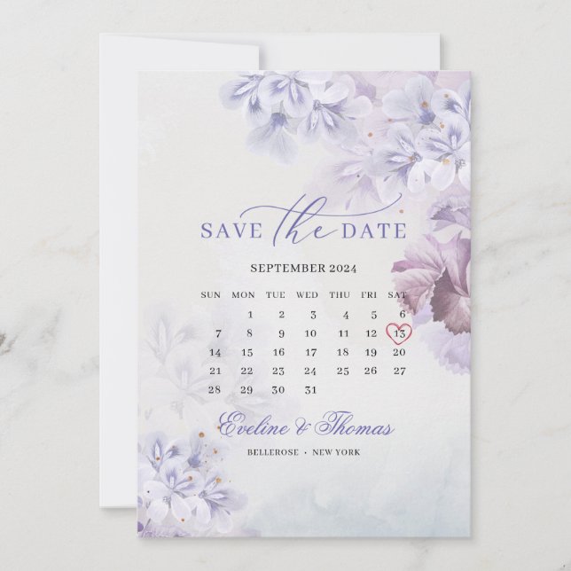 Boho Frühlingslila Blumen maul Monatskalender Save The Date (Vorderseite)