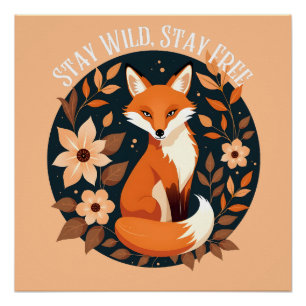 Boho Fuchs 'Bleib wild, bleib frei' Wald-Design Poster