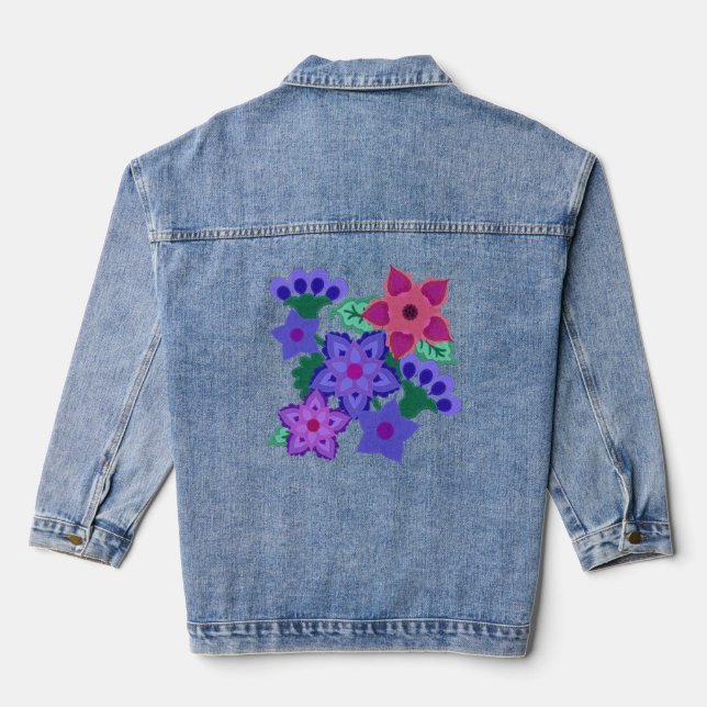 Boho fühlt sich Lila Pink Blue Blumen Beautiful Jeansjacke (Rückseite)