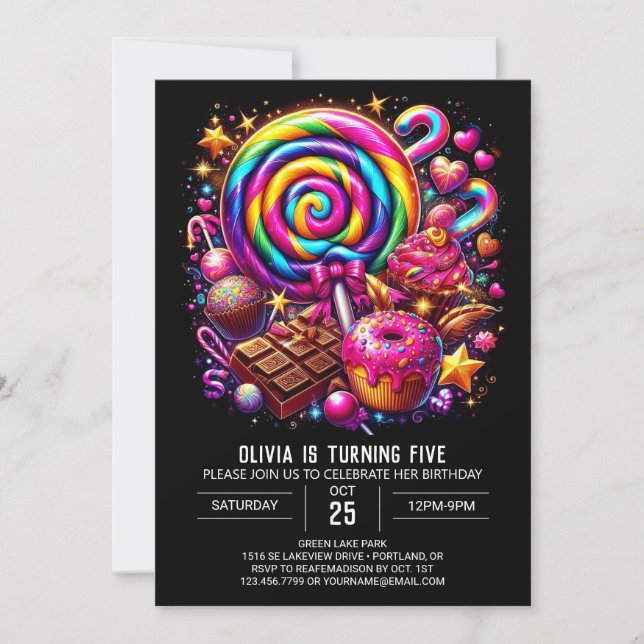 Boho Fun Candyland Digital Geburtstag Einladung (Vorderseite)