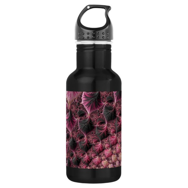 Boho Funky Eclectic Pink Black Abstrakt Fraktal Edelstahlflasche (Vorderseite)