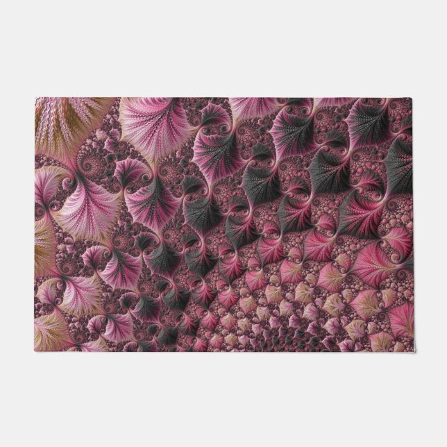 Boho Funky Eclectic Pink Black Abstrakt Fraktal Fußmatte (Vorderseite)