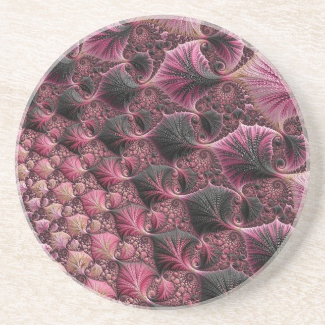Boho Funky Eclectic Pink Black Abstrakt Fraktal Getränkeuntersetzer (Vorne)