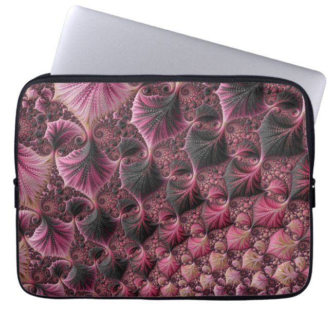 Boho Funky Eclectic Pink Black Abstrakt Fraktal Laptopschutzhülle (Vorderseite)