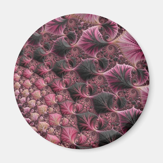 Boho Funky Eclectic Pink Black Abstrakt Fraktal Magnet (Vorne)