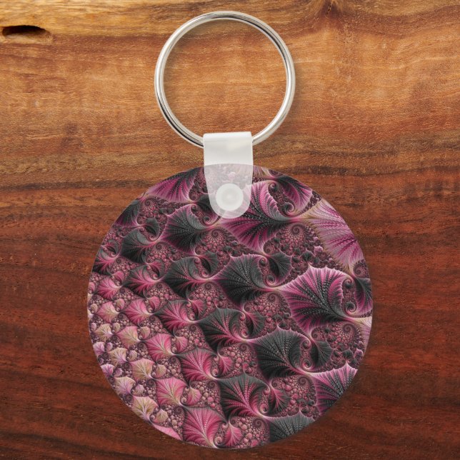 Boho Funky Eclectic Pink Black Abstrakt Fraktal Schlüsselanhänger (Vorderseite)