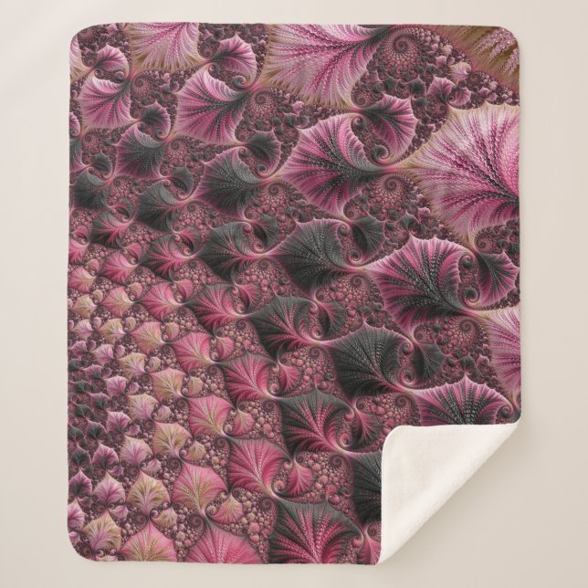 Boho Funky Eclectic Pink Black Abstrakt Fraktal Sherpadecke (Vorderseite)