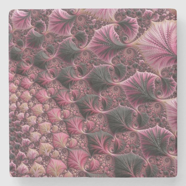 Boho Funky Eclectic Pink Black Abstrakt Fraktal Steinuntersetzer (Vorderseite)