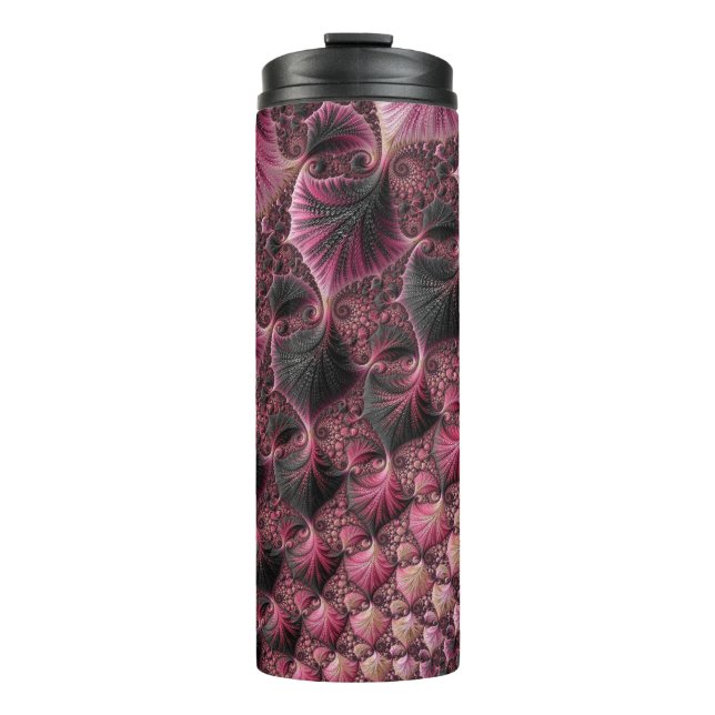 Boho Funky Eclectic Pink Black Abstrakt Fraktal Thermosbecher (Vorderseite)