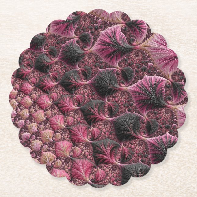 Boho Funky Eclectic Pink Black Abstrakt Fraktal Untersetzer (Vorderseite)