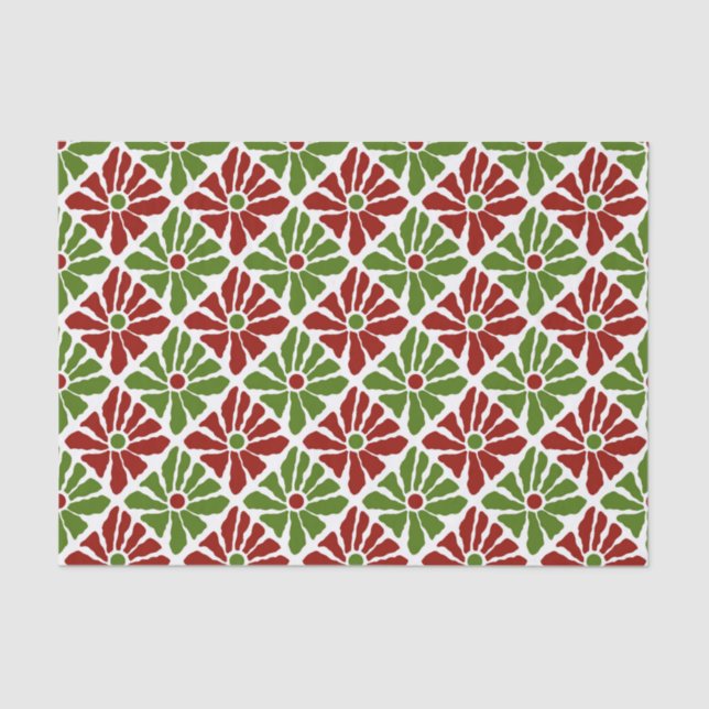 Boho Funky Poinsettia Blumenweihnachtsgrün Seidenpapier (Vorderseite)
