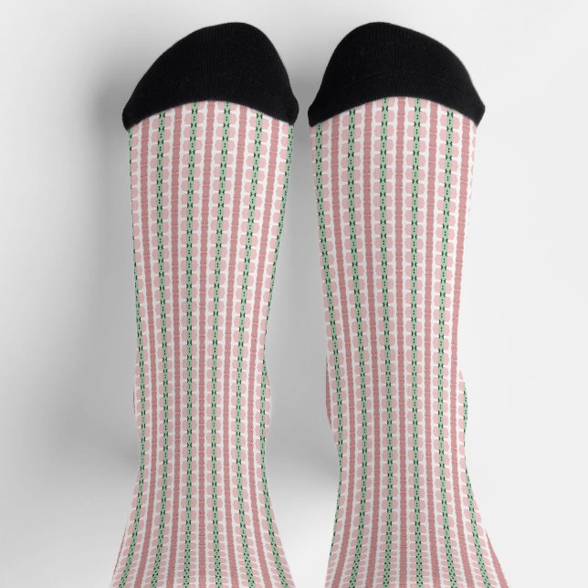 Boho Funky Retro Eclectic Pastel Christmas Streife Socken (Oben)