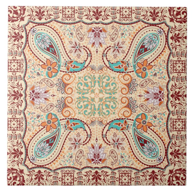 Boho Funky Trendy Retro abstraktes Muster Fliese (Vorderseite)