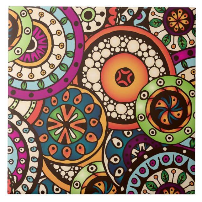 Boho Funky Trendy Retro abstraktes Muster Fliese (Vorderseite)