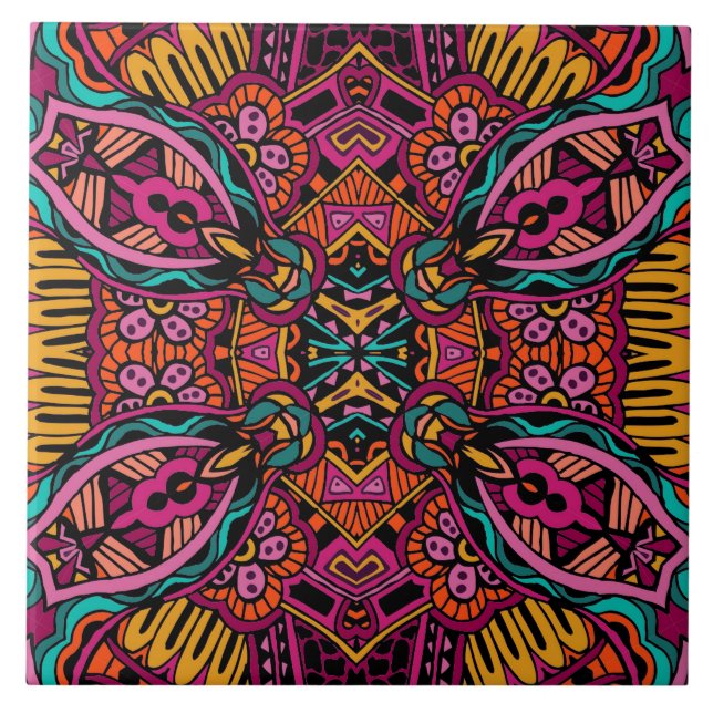 Boho Funky Trendy Retro abstraktes Muster Fliese (Vorderseite)