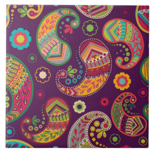 Boho Funky Trendy Retro Paisley Lila Fliese