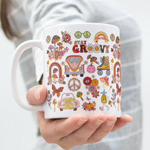 Boho-Gänseblümchen-Blumen Retro-Groovy-Blumenmuste Jumbo-Tasse