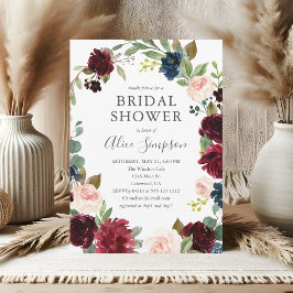 Boho Garden Burgundy Blue Floral Brautparty Einladung