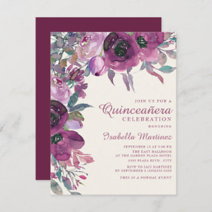 Boho Garden Lila Lilac Floral Script Quinceañera Einladung