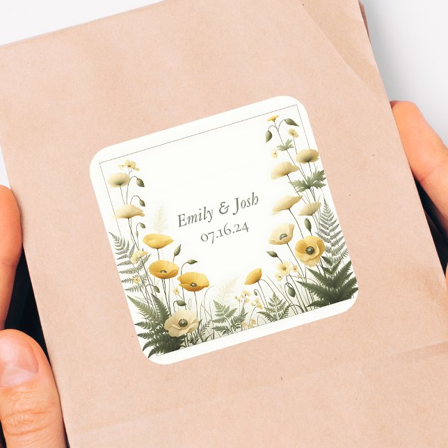 Boho Garden Party Wildblume Quadratischer Aufkleber (Von Creator hochgeladen)