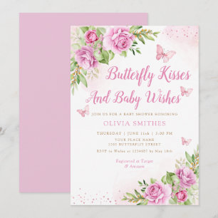 Boho Garden Pink Butterfly Kisses Girl Baby Shower Einladung