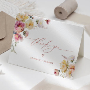 Boho Garden Rose Blume Hochzeit Dankeskarte