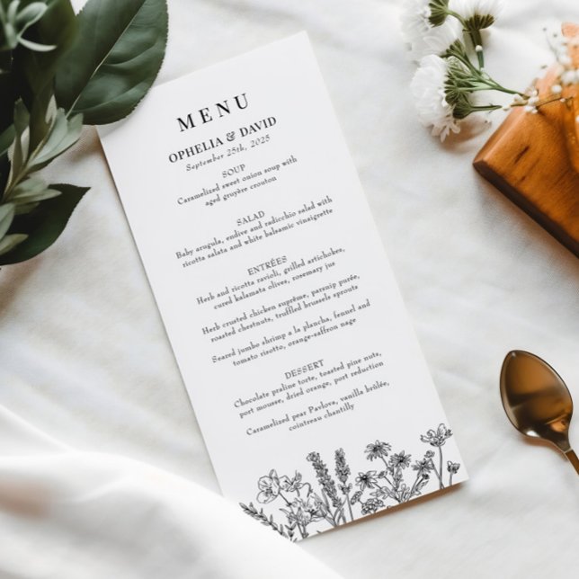 Boho Garden Wildblume Wedding Reception Menu Menükarte (Von Creator hochgeladen)