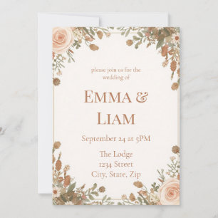 Boho-Garten-Aquarell-Blumen-Blush-Rosen-Pampas Einladung