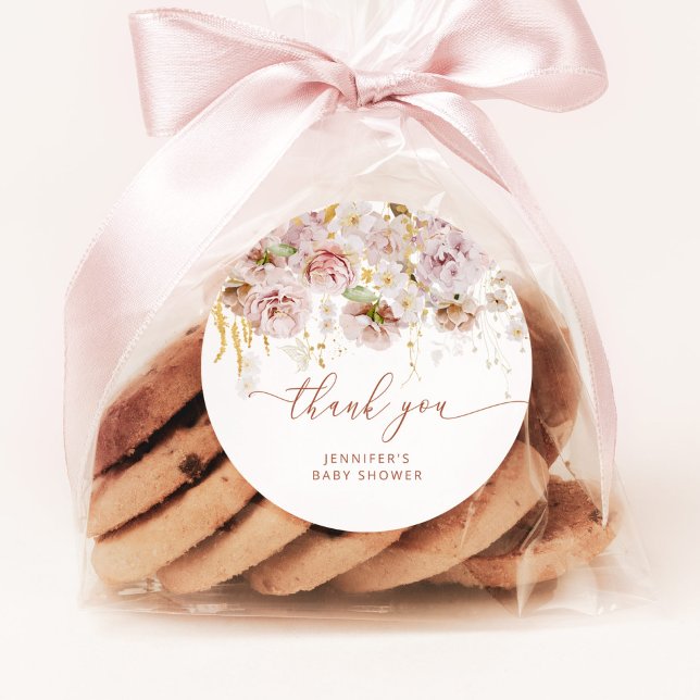 Boho Garten Blumendusche Danke Runder Aufkleber (Von Creator hochgeladen)