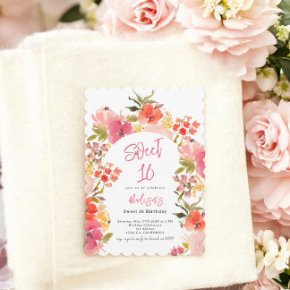Boho Garten Blumengarten Wasserfarbmarsch Sweet 16 Einladung