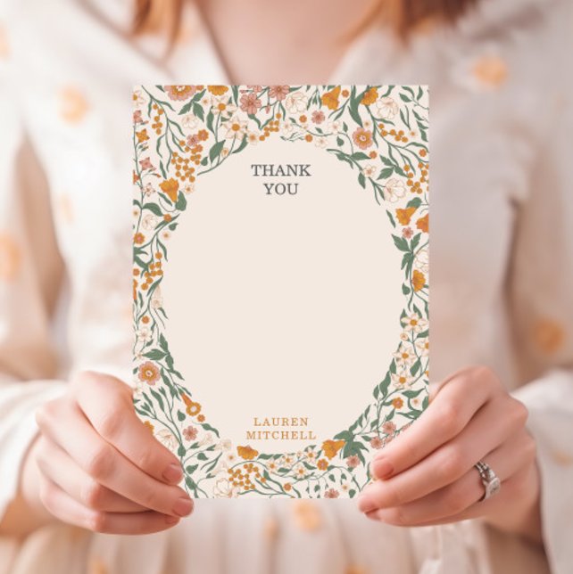 Boho-Garten-Blumenhochzeit Dankeskarte (Von Creator hochgeladen)