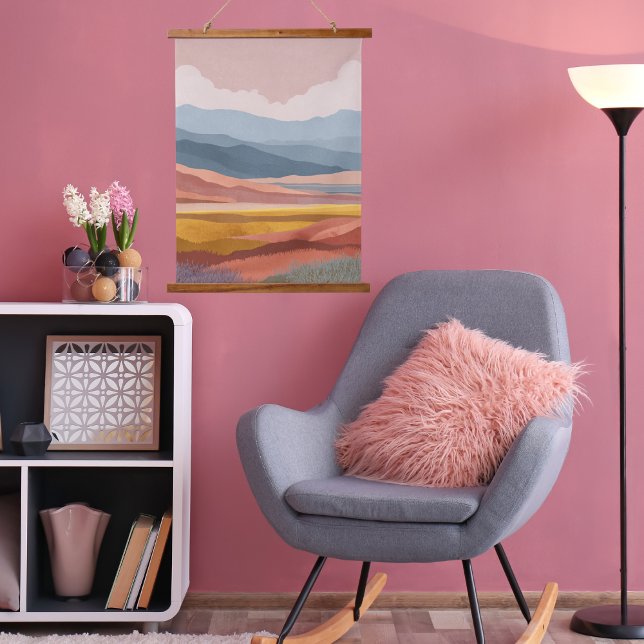 Boho-Gebirgslandschaft Retro Farbige Moderne  Wandteppich Mit Holzrahmen (Von Creator hochgeladen)