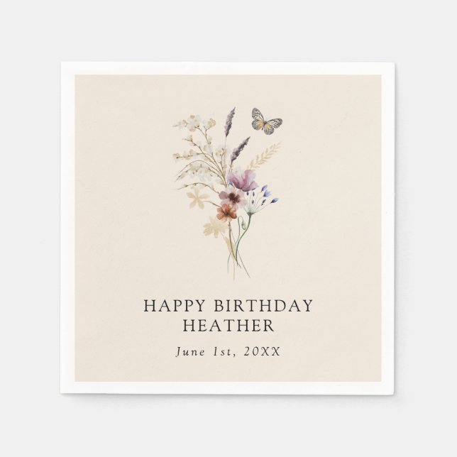 Boho-Geburtstag-Papiernapkin Serviette (Vorderseite)