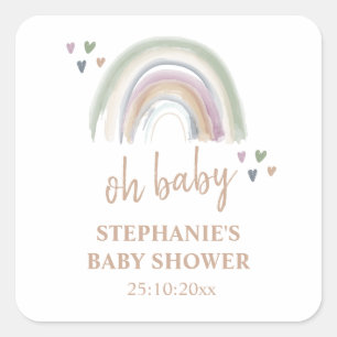 Boho-Gedämpfte Regenbogen-Baby-Party Danke Quadratischer Aufkleber