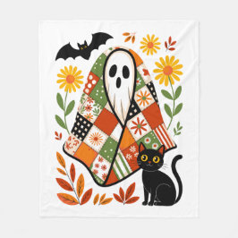 Boho Geist und Schwarze Katze Cottagecore Hallowee Fleecedecke