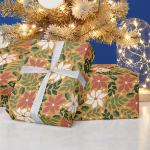 Boho Gelb Grün Rot Floral Weihnachten Urlaub Geschenkpapier